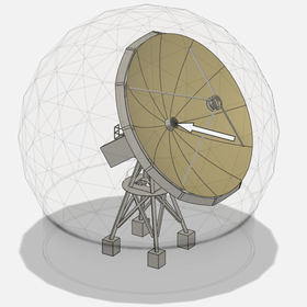 Radioteleskooppi ja sen keskellä olevan vastaanottimen paikka.