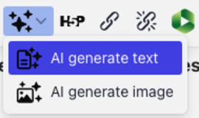 Dropdown menu with options: AI generate text (highlighted in blue).
