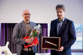 Impact Award recipient Assoicate Professor Mika Järvinen with Professor Kari Tammi at ENG Awards 2026