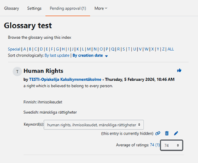 Teacher view of a glossary entry