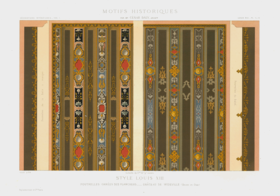 Plate 11-12, "Style Louis III. Poutrelles ornées des planchers. Château de Wideville (Seine-et-Oise)". Motifs historiques - Décorations intérieures