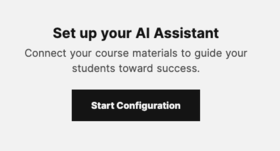 Valkoinen banneri: teksti AI-apulaisen käyttöönotosta ja musta painike ”Start Configuration”.