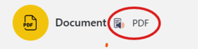 Interface snippet showing a yellow PDF icon and a circled grey PDF document label