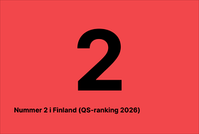 Stor svart siffra 2 på röd bakgrund med texten: Nummer 2 i Finland (QS-ranking 2026).