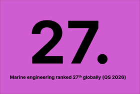 Pink poster with large black 27. and text: Marine engineering ranked 27th globally (QS 2026).