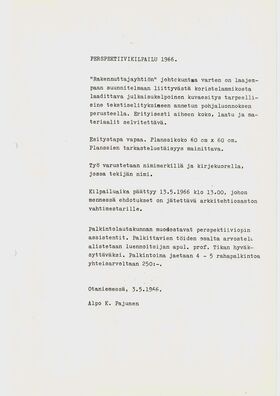 Perspektiivikilpailun tehtävänanto vuonna 1966.