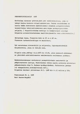 Perspektiivikilpailun tehtävänanto vuonna 1968.