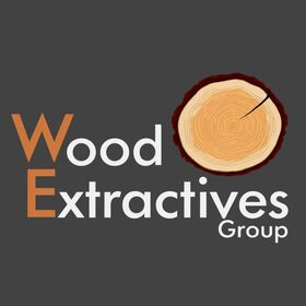 Logo reading “Wood Extractives Group” with orange initials WE and a light brown tree cross-section on dark grey.