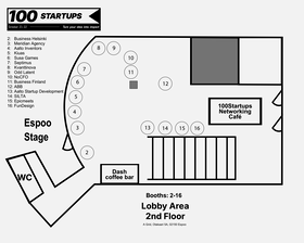 A Grid second floor map for 100STARTUPS