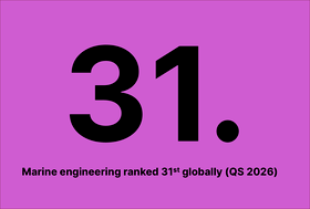 Pink background with large black 31 and text: Marine engineering ranked 31st globally (QS 2026).