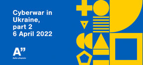 Banner of cyber war event on 6 April with yellow pattern on blue background