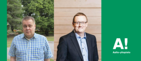 Portraits of Lasse Murtomäki and Antti Karttunen next to the Aalto logo