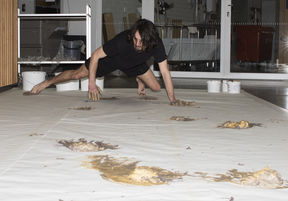 an artist in the middle of a performance