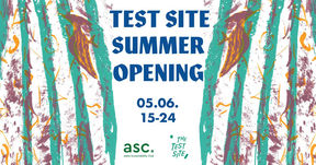Color image with abstract art and text Test Site Summer Opening 05.06.2022 15024 