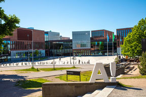 Aalto University Väre building pictured in spring time.