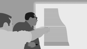 Two persons look at a visual.