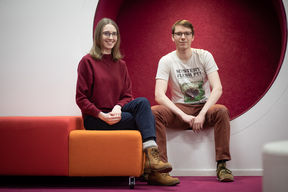 Engineering psychology students Salla Nicholls and Esko Evtyukov, photo by Matti Ahlgren