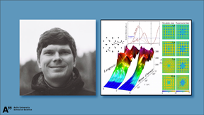 Photo of Artur Tamm together with a graphic