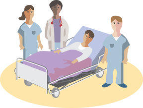 Patient and healthcare professionals at hospital