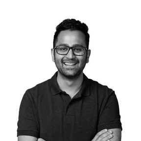 Black and white portrait of Apurva Ganoo.