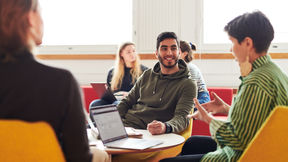 students talking and laughing