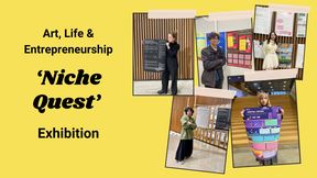 Students stand proudly beside their exhibits.