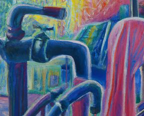 Kuvassa on abstrakti öljyvärimaalaus vesihanoista.