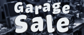 Musta-valkoinen kuva, jossa teksti Garage Sale.