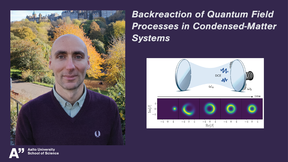 Graphic on violet background showing portrait of man and seminar title