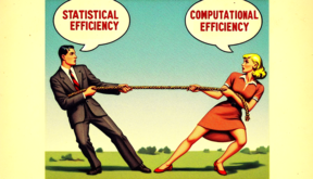 Two people playing tug-of-war. One is saying "Computational efficiency", the other is saying "Statistical Efficiency". 