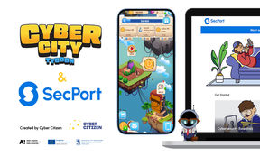 Kuva, jossa esitellään Cyber Citizen -hankkeen lopputuotteet: SecPort-portaali sekä kyberturvallisuuteen keskittyvä peli. 