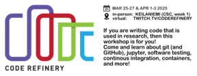 CodeRefinery workshop to learn git, github, and reproducibility!