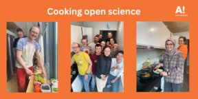 Three images: individuals cooking together. Displaying fruits, teamwork, and frying food. Orange background, 'Aalto University' header.