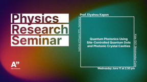 Poster for Physics Research Seminar discussing quantum photonics led by Prof. Elyahou Kapon on Wednesday, June 11 at Aalto University.