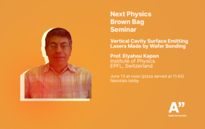 Physics seminar on vertical cavity lasers by Prof. Elyahou Kapon at Aalto University. June 13, Nanotalo lobby. Pizza at 11:45.