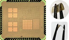 Fabricated circuits in 65nm CMOS technology (left), fabricated flexible circuits in IGZO TFT (right)