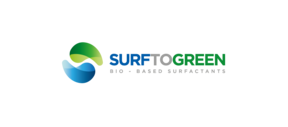 Logo with green and blue swooshes, text: SURFTOGREEN Bio - Based Surfactants