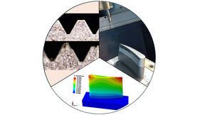 Image shows distorted threads in 3D-printed metals; need for machining allowances, and FEM model for predicting geometric deviations.