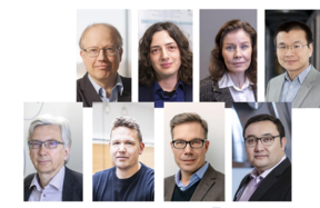 A collage of nine people in formal and casual attire. Backgrounds vary from office settings to plain walls.