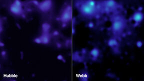 Kuva näyttää pimeän aineen jakautumisen samalla taivaan alueella käyttäen Nasan Webb-teleskooppia 2026 (oikealla) ja Hubblen avaruusteleskooppia 2007 (vasemmalla). Kuva: NASA/STScI/A. Pagan 