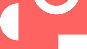 Red background with white geometric shapes: a semicircle on the left and a partial circle on the top right.