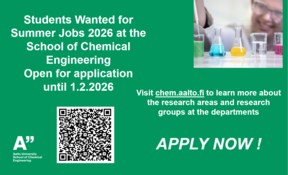 Kesätyöpaikkoja opiskelijoille Kemian tekniikan korkeakoulussa 2026
