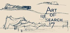 Abstract blue sketches with text 'Art of Research 17' on a beige background.