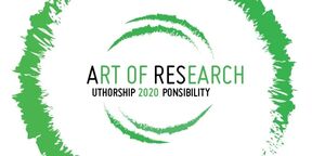 Text 'Art of Research' surrounded by green brush strokes. Words 'Authorship 2020 Responsibility' are partially obscured.