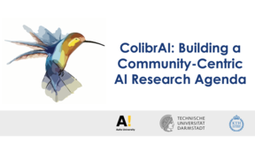 ColibrAI banner with colourful hummingbird, bold title text and three university logos at the bottom