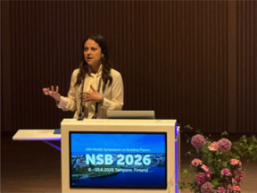 Asst. Prof. Magda Posani presenting the TFK Bio-LCArch project at NSB 2026 in Tampere (Photo taken by A!BP)