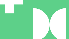 Abstract green and white graphic with two facing half-circles and a notch at the top left