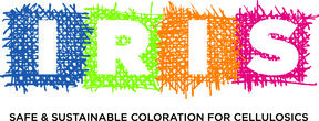 Logo with IRIS in white on blue, green, orange, pink scribbles and text: SAFE &amp; SUSTAINABLE COLORATION FOR CELLULOSICS