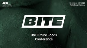 Dark green conference poster with bold BITE logo and text The Future Foods Conference, Nov 12 2026