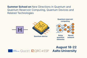 Poster for Summer School at Aalto University on quantum devices. Includes dates August 18-22 and event logos.